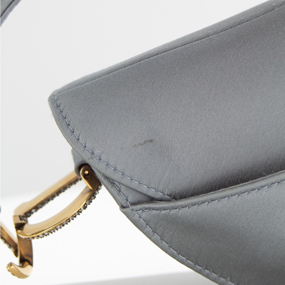 Dior Saddle 2019 Mini Satin Icy Blue Grey Crystal Embellished Bag - Picture 16 of 17